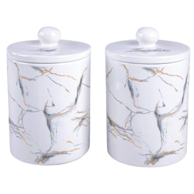 2x Barattoli effetto Marmo Caffè, Zucchero
