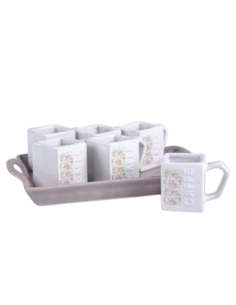 Set Caffè Tazze con Vassoio Peonias Ceramica art.82241