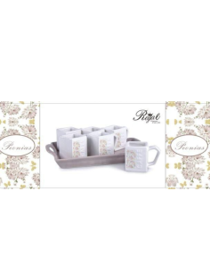 Set Caffè Tazze con Vassoio Peonias Ceramica art.82241 2