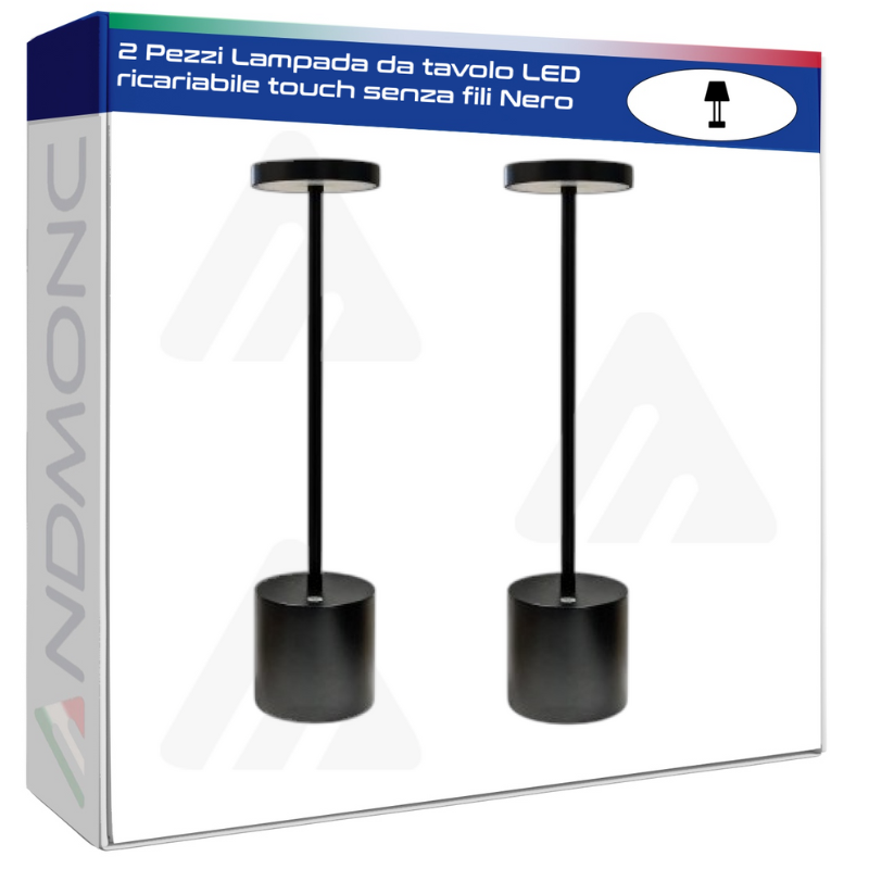 2 Pezzi Lampada da tavolo LED alluminio ricariabile touch senza fili Nero