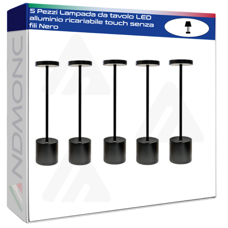 5 Pezzi Lampada da tavolo LED alluminio ricariabile touch senza fili Nero