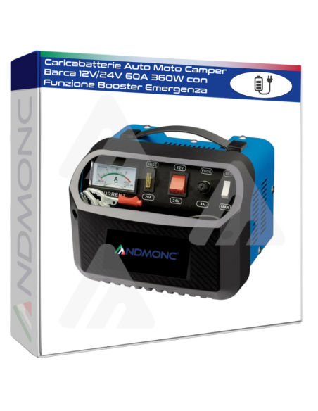 Caricabatterie Auto Moto Camper Barca 12V-24V 60A 360W con Funzione Booster Emergenza