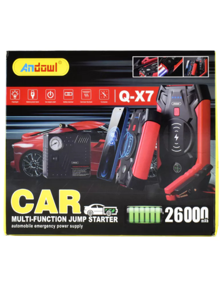 Avviatore Batteria 26000mAh 600A con Torcia, USB e Ricarica Wireless Smartphone Andowl Q-X7 – Rosso