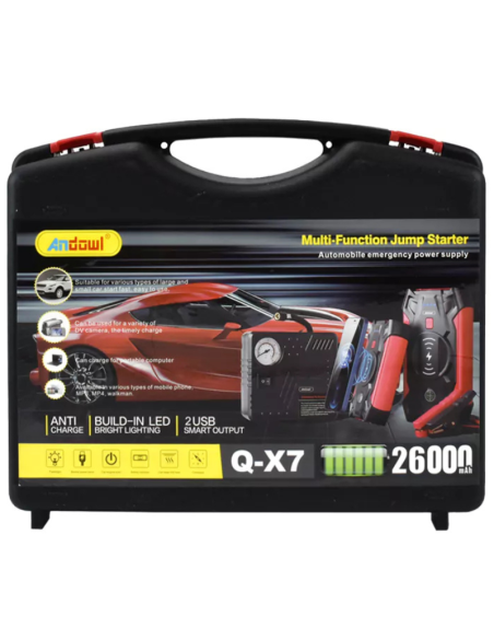 Avviatore Batteria 26000mAh 600A con Torcia, USB e Ricarica Wireless Smartphone Andowl Q-X7 – Rosso