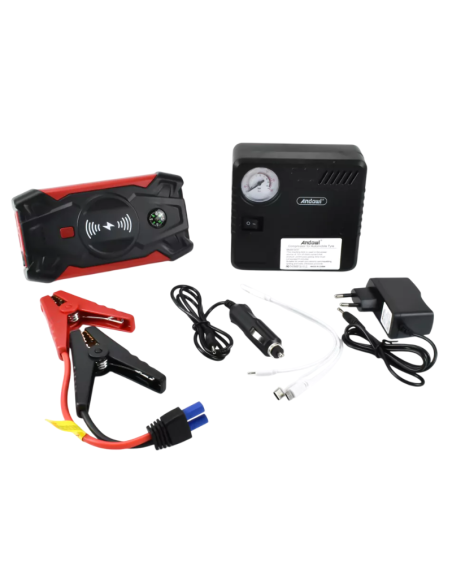 Avviatore Batteria 26000mAh 600A con Torcia, USB e Ricarica Wireless Smartphone Andowl Q-X7 – Rosso