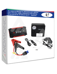 Avviatore Batteria 26000mAh 600A con Torcia, USB e...