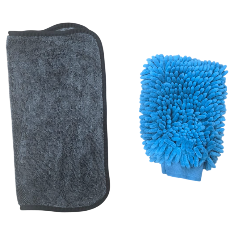 Kit 2 Pezzi Panno Microfibra + Guanto Lavaggio