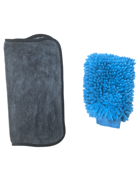 Kit 2 Pezzi Panno Microfibra + Guanto Lavaggio