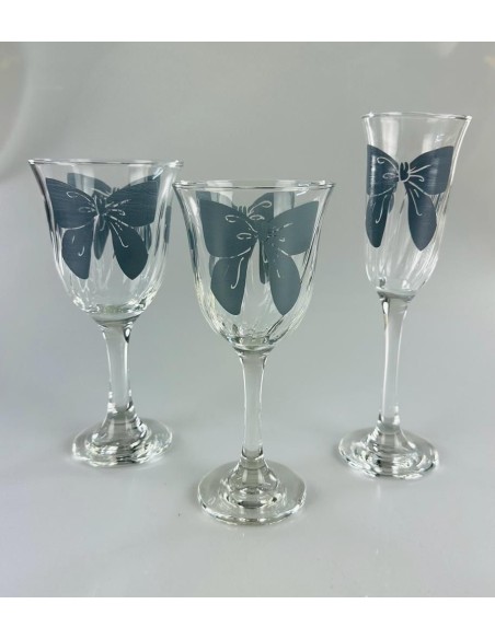 Set da 6pz. calici, bicchieri Vetro con fiocco Blu