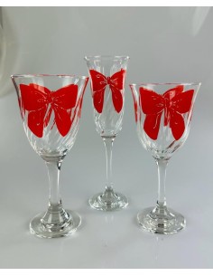 Set da 6pz. calici, bicchieri Vetro con fiocco Rosso 2