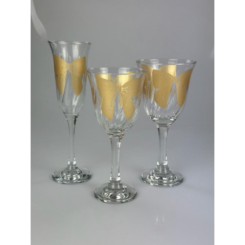 Set da 6pz. calici, bicchieri Vetro con fiocco ORO