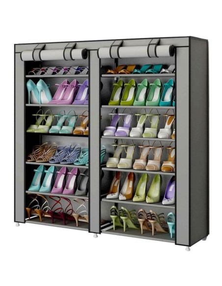 Scarpiera Salvaspazio 7 Ripiani 36 Paia Scaffale Acciaio e Tessuto