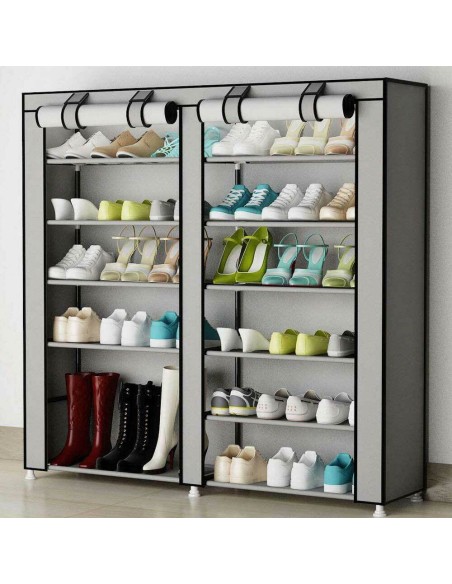 Scarpiera Salvaspazio 7 Ripiani 36 Paia Scaffale Acciaio e Tessuto