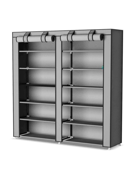 Scarpiera Salvaspazio 7 Ripiani 36 Paia Scaffale Acciaio e Tessuto