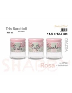 Tris Barattoli Vetro Rosa 650ml Shabby 2
