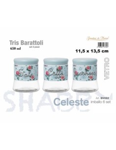 Tris Barattoli Vetro Celeste 650ml Shabby 2