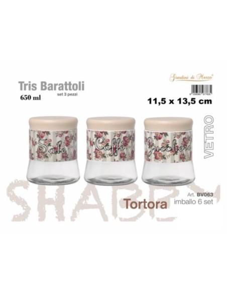Tris Barattoli Vetro Tortora 650ml Shabby