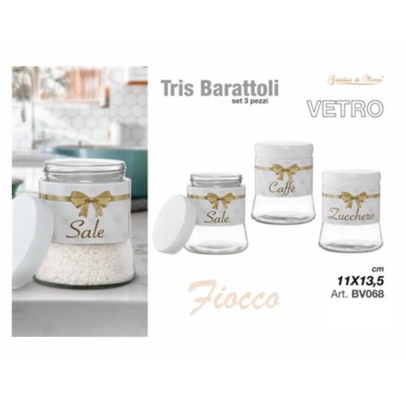 Tris Barattoli Vetro Fiocco inciso ORO