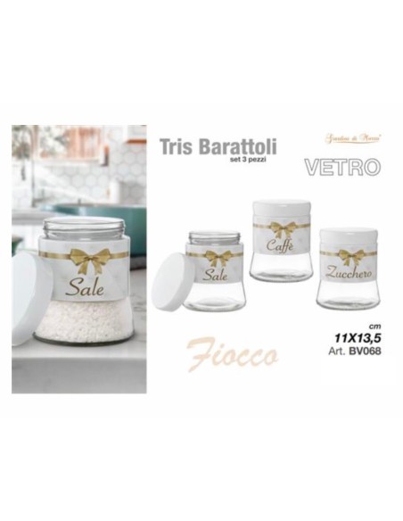 Tris Barattoli Vetro Fiocco inciso ORO