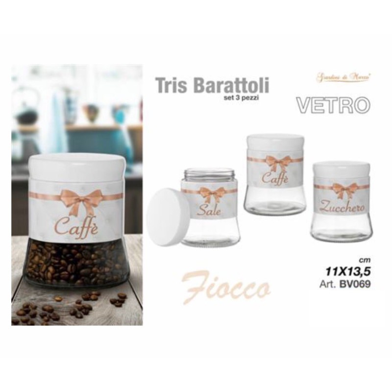 Tris Barattoli Vetro Fiocco inciso Salmone