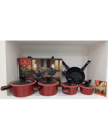 Batteria di Pentole Professionale 24 Pezzi con Accessori - Rosso