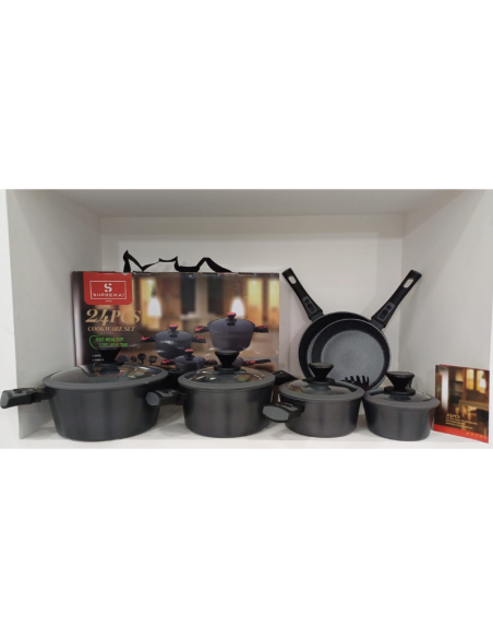 Batteria di Pentole Professionale 24 Pezzi con Accessori - Nero