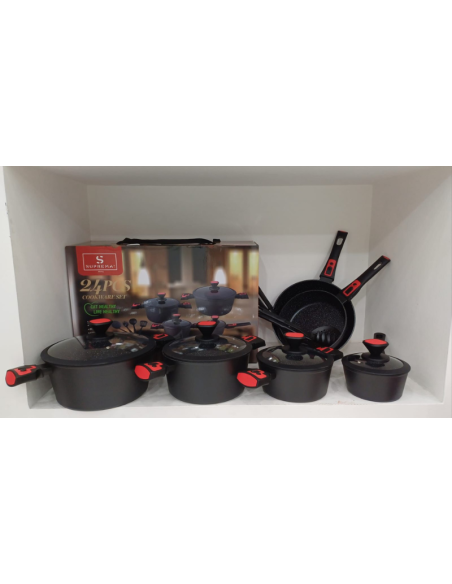 Batteria di Pentole Professionale 24 Pezzi con Accessori - Grigio