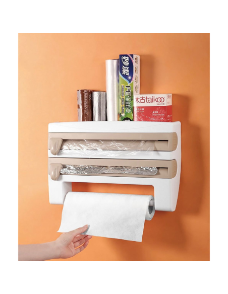 Porta Rotolo da Cucina 3 in 1 per Carta, Pellicola e Alluminio – Con Taglierina Integrata