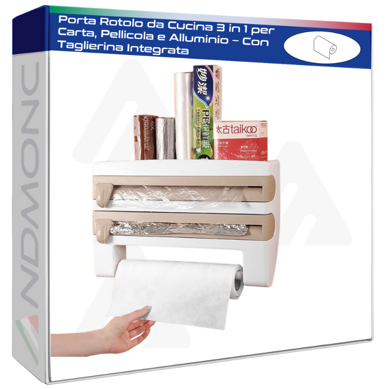 Porta Rotolo da Cucina 3 in 1 per Carta,...