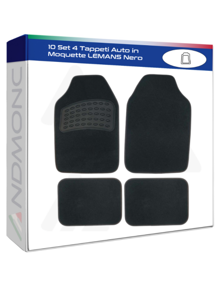 10 Set 4 Tappeti Auto in Moquette LEMANS Nero