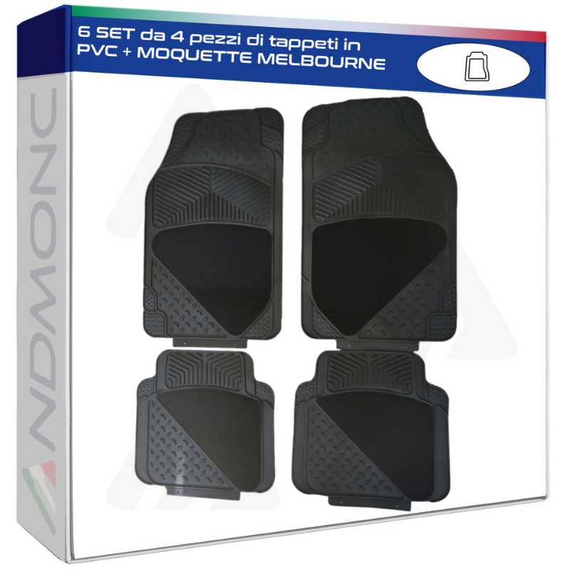 6 SET da 4 pezzi di tappeti in PVC + MOQUETTE MELBOURNE
