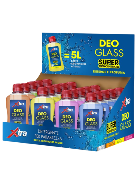 Espositore con 24 pezzi, DEO GLASS,flacone da 125 ml diventa 5 litri