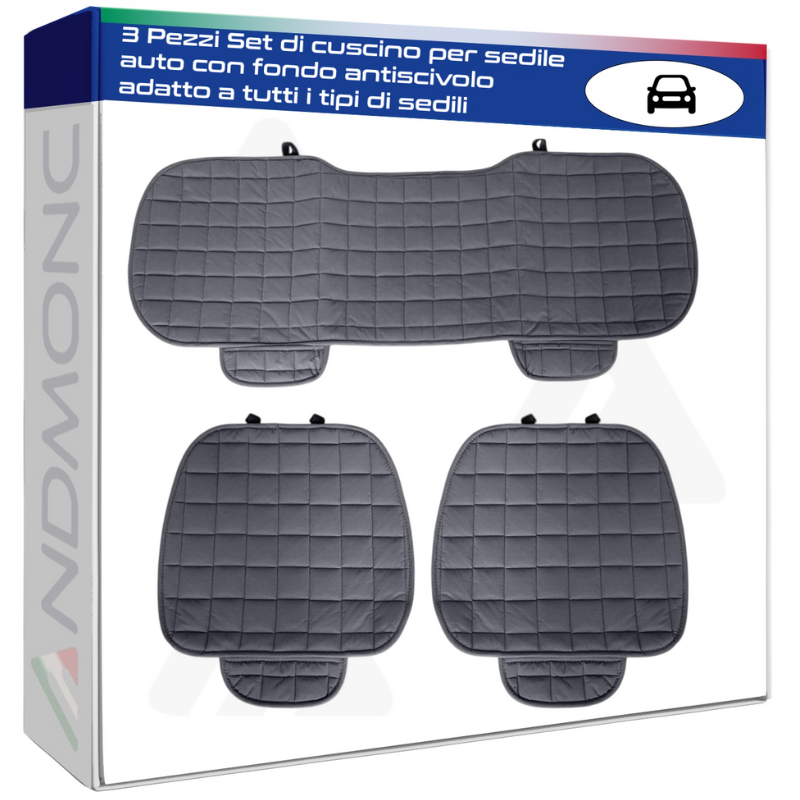3 Pezzi Set di cuscino per sedile auto con fondo antiscivolo adatto a tutti i tipi di sedili