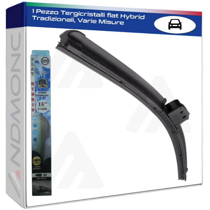 1 Pezzo Tergicristalli flat Hybrid Tradizionali, Varie Misure