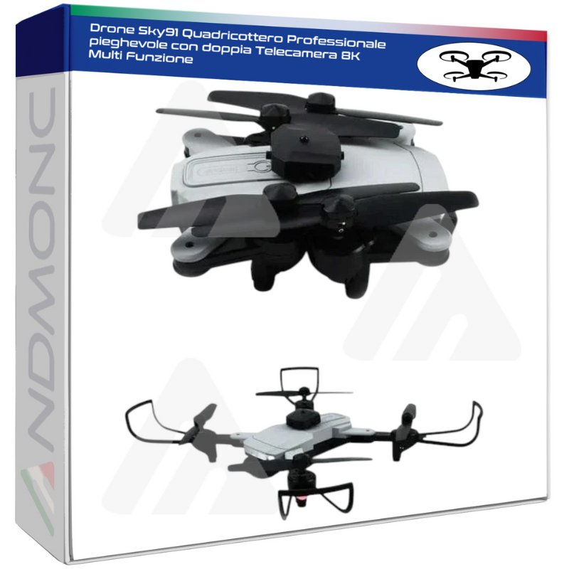 Drone Sky91 Quadricottero Professionale pieghevole con doppia Telecamera 8K Multi Funzione