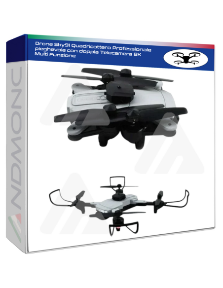 Drone Sky91 Quadricottero Professionale pieghevole con doppia Telecamera 8K Multi Funzione