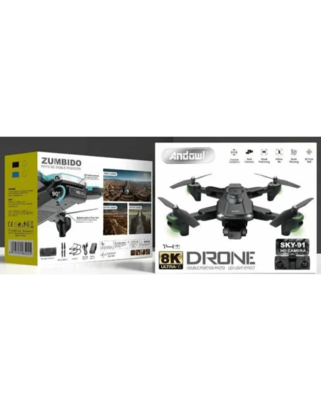 Drone Sky91 Quadricottero Professionale pieghevole con doppia Telecamera 8K Multi Funzione