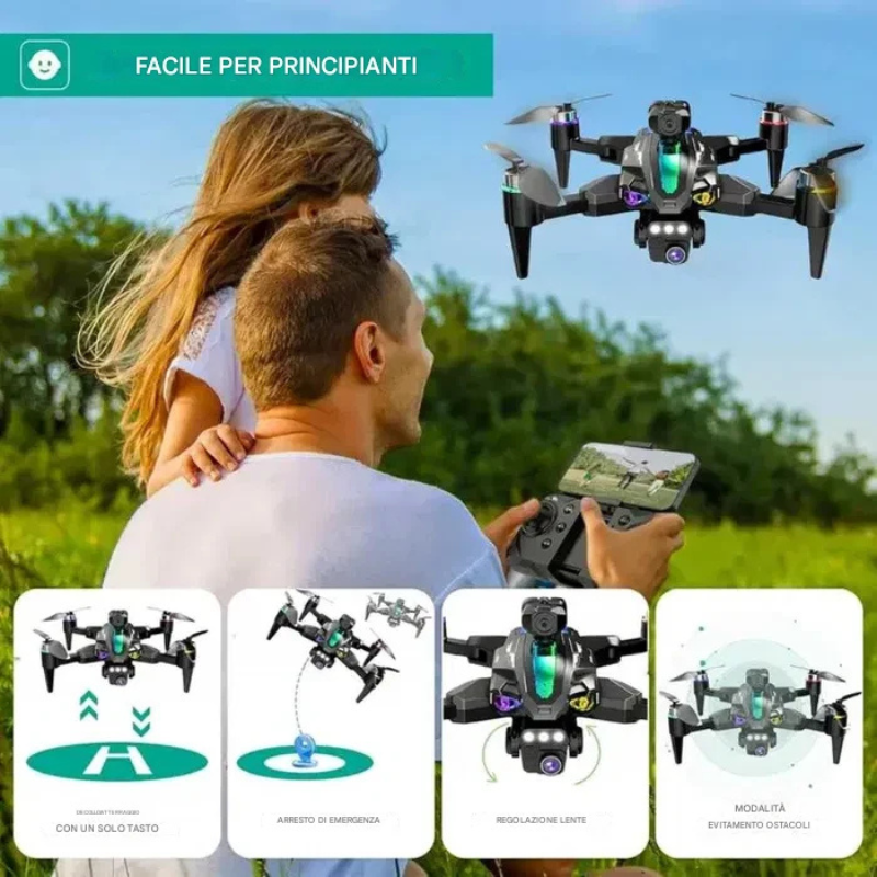 Drone Pieghevole Andowl SKY-769 4K con LED RGB,...