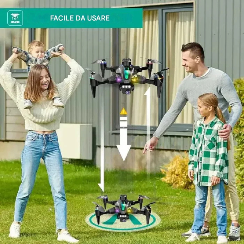 Drone Pieghevole Andowl SKY-769 4K con LED RGB,...