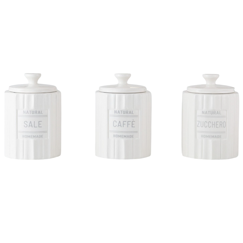 Set 3 Barattoli Ceramica Zucchero, Caffè, Sale,...