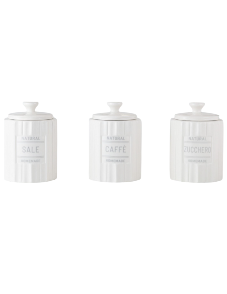 Set 3 Barattoli Ceramica Zucchero, Caffè, Sale, chiusura ermetica 500ML