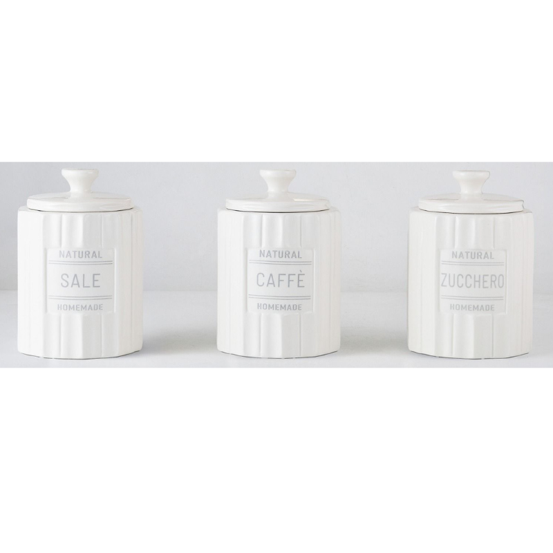 Set 3 Barattoli Ceramica Zucchero, Caffè, Sale,...