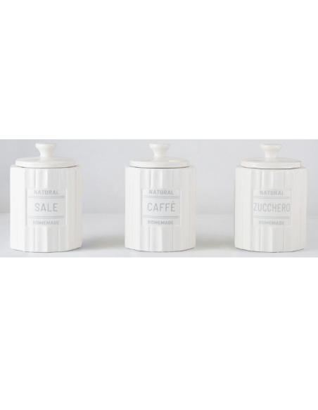 Set 3 Barattoli Ceramica Zucchero, Caffè, Sale, chiusura ermetica 500ML