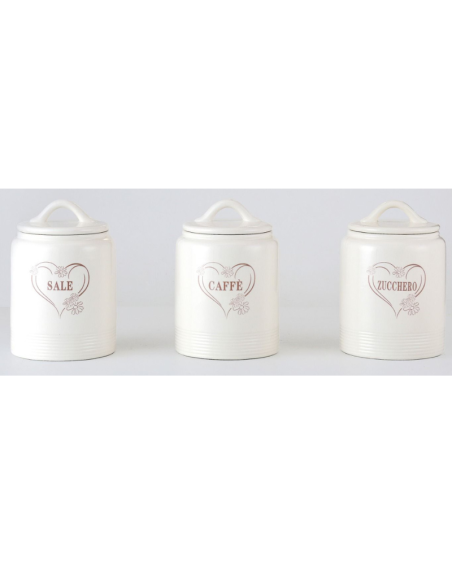 Set 3 Barattoli Ceramica Zucchero, Caffè, Sale, chiusura ermetica 500ML art.2