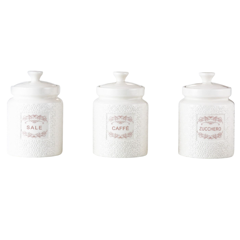 Set 3 Barattoli Ceramica Zucchero, Caffè, Sale,...