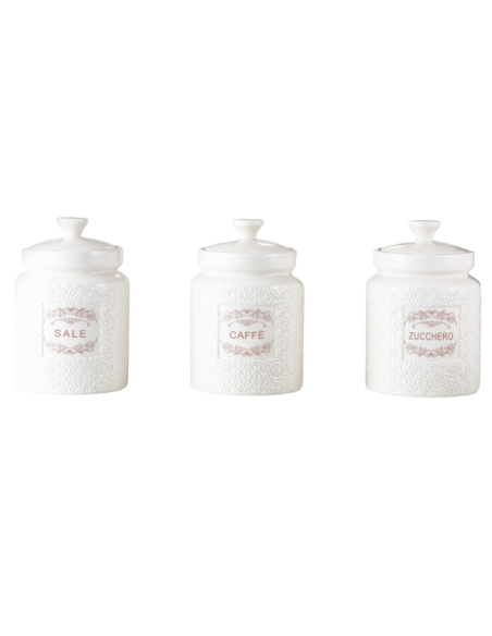 Set 3 Barattoli Ceramica Zucchero, Caffè, Sale, chiusura ermetica 500ML art.3
