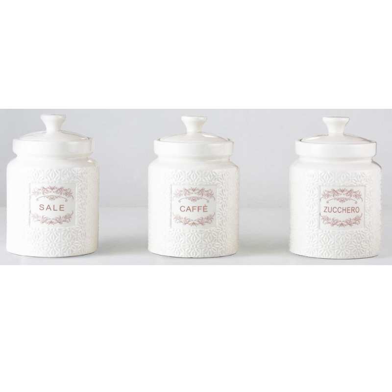 Set 3 Barattoli Ceramica Zucchero, Caffè, Sale,...