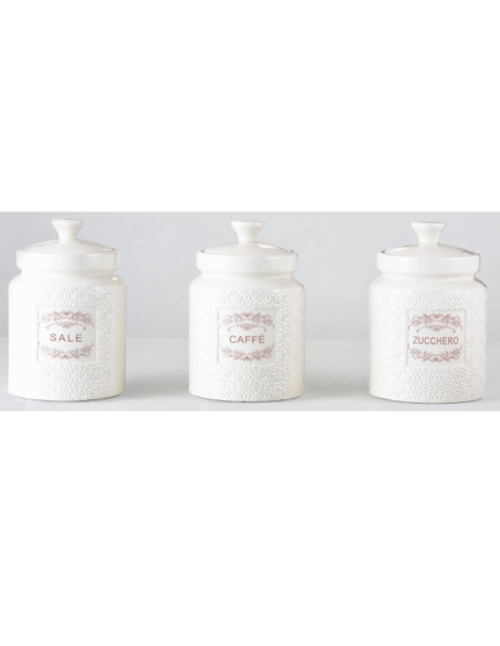 Set 3 Barattoli Ceramica Zucchero, Caffè, Sale, chiusura ermetica 500ML art.3