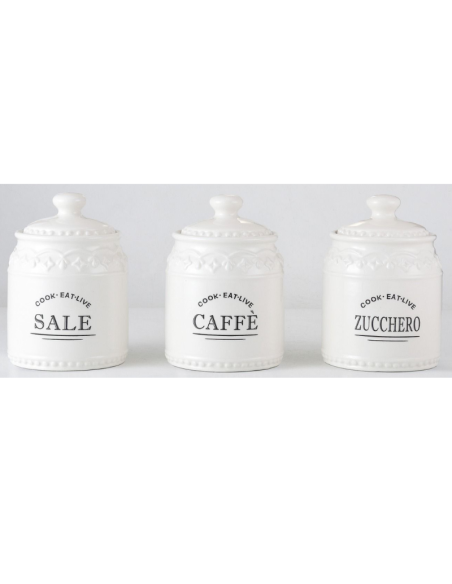 Set 3 Barattoli Ceramica Zucchero, Caffè, Sale, chiusura ermetica 500ML art.4