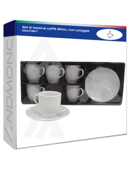 Set 6 tazzine caffè 80cc, con poggia bicchieri